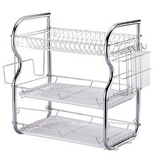 Load image into Gallery viewer, Kitchen Chrome Dish Drainer Cutlery Cup Plates Holder Sink Rack Drip Tray 3 Tier