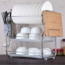 Load image into Gallery viewer, Kitchen Chrome Dish Drainer Cutlery Cup Plates Holder Sink Rack Drip Tray 3 Tier