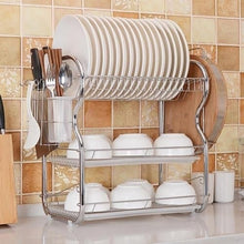 Load image into Gallery viewer, Kitchen Chrome Dish Drainer Cutlery Cup Plates Holder Sink Rack Drip Tray 3 Tier