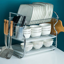 Load image into Gallery viewer, Kitchen Chrome Dish Drainer Cutlery Cup Plates Holder Sink Rack Drip Tray 3 Tier
