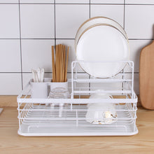 Load image into Gallery viewer, Metal Dish Drying Rack 2 Tier Wire Draining Board with Drip Tray Cutlery Holder White