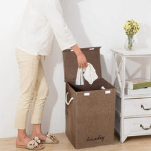 Load image into Gallery viewer, Line Fabric Laundry Basket Hamper Dirty Clothes Storage Box Organizer with Lids