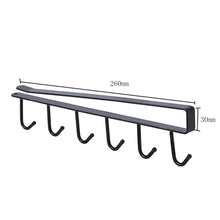 Load image into Gallery viewer, 6 Hooks Metal Under Shelf Mug Cup Kitchen Cupboard Organiser Hanging Rack Holder , Black