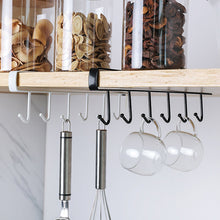 Load image into Gallery viewer, 6 Hooks Metal Under Shelf Mug Cup Kitchen Cupboard Organiser Hanging Rack Holder , Black