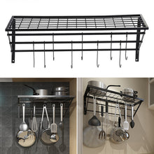 Load image into Gallery viewer, Kitchen Iron Hanging Pot Pan Saucepan Rack Wall Shelf Storage Holder 10 Hooks