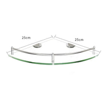 Load image into Gallery viewer, Glass Shower Caddy Bathroom Corner Storage Shampoo Holder Floating Shelf Rack