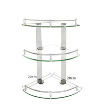 Load image into Gallery viewer, Glass Shower Caddy Bathroom Corner Storage Shampoo Holder Floating Shelf Rack