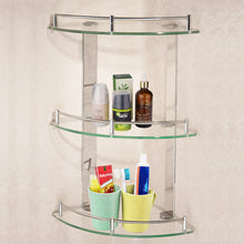 Load image into Gallery viewer, Glass Shower Caddy Bathroom Corner Storage Shampoo Holder Floating Shelf Rack