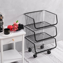 Load image into Gallery viewer, Iron Wire 3 & 4 Tier Fruit Vegetable Basket Storage Unit Stackable Trolley Rack