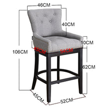 Load image into Gallery viewer, Grey Linen Fabric Upholstered Bar Stools Kitchen Wingback Counter Chairs