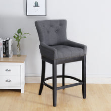 Load image into Gallery viewer, Grey Linen Fabric Upholstered Bar Stools Kitchen Wingback Counter Chairs
