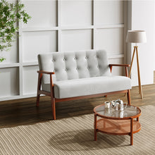 Load image into Gallery viewer, Retro Solid Wooden Frame Upholstered Tufted Armchair Button Accent Chair Sofa