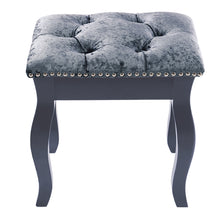 Load image into Gallery viewer, Velvet Dressing Stool with Wooden Legs- Grey and White !