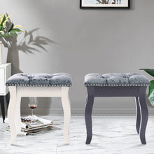 Load image into Gallery viewer, Velvet Dressing Stool with Wooden Legs- Grey and White !