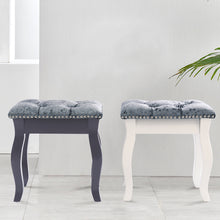 Load image into Gallery viewer, Velvet Dressing Stool with Wooden Legs- Grey and White !