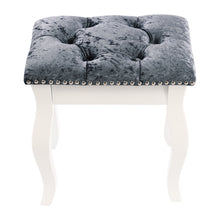 Load image into Gallery viewer, Velvet Dressing Stool with Wooden Legs- Grey and White !