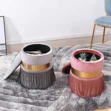 Load image into Gallery viewer, Storage Round Tassels Footstool Upholstered Ottoman
