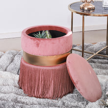 Load image into Gallery viewer, Storage Round Tassels Footstool Upholstered Ottoman