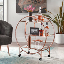 Load image into Gallery viewer, 3 Tiers Rolling Trolley Metal Frame Glass Shelf Rack Wine Drink Kitchen Cart