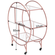 Load image into Gallery viewer, 3 Tiers Rolling Trolley Metal Frame Glass Shelf Rack Wine Drink Kitchen Cart