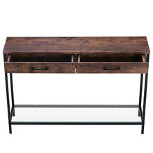 Load image into Gallery viewer, 2 Drawers Console Table Wood Tabletop Drawer Glass Shelf Hall Side Storage Stand