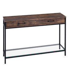 Load image into Gallery viewer, 2 Drawers Console Table Wood Tabletop Drawer Glass Shelf Hall Side Storage Stand