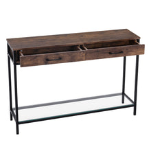 Load image into Gallery viewer, 2 Drawers Console Table Wood Tabletop Drawer Glass Shelf Hall Side Storage Stand