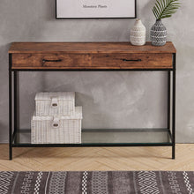 Load image into Gallery viewer, 2 Drawers Console Table Wood Tabletop Drawer Glass Shelf Hall Side Storage Stand