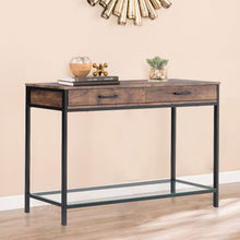 Load image into Gallery viewer, 2 Drawers Console Table Wood Tabletop Drawer Glass Shelf Hall Side Storage Stand
