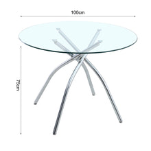Load image into Gallery viewer, Tempered Glass Round Dining Table Modern Chrome Cross Legs Kitchen Room Tables