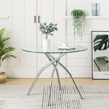 Load image into Gallery viewer, Tempered Glass Round Dining Table Modern Chrome Cross Legs Kitchen Room Tables