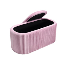 Load image into Gallery viewer, 78cm Wide Oval Velvet Storage Bench Vertical Stripes Footstool Lift-Off Lid