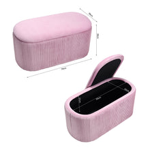 Load image into Gallery viewer, 78cm Wide Oval Velvet Storage Bench Vertical Stripes Footstool Lift-Off Lid