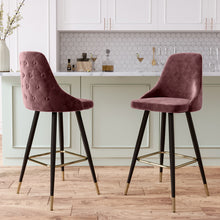 Load image into Gallery viewer, 2x Velvet Bar Stools Kitchen Breakfast Pub Chairs High Counter Stool Restaurant