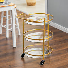 Load image into Gallery viewer, 2/3 Shelf Round Rolling Bar Cart Round Mirrored Gold Metal Drinks Trolley