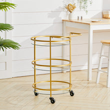 Load image into Gallery viewer, 2/3 Shelf Round Rolling Bar Cart Round Mirrored Gold Metal Drinks Trolley