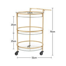 Load image into Gallery viewer, 2/3 Shelf Round Rolling Bar Cart Round Mirrored Gold Metal Drinks Trolley