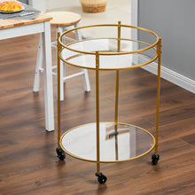 Load image into Gallery viewer, 2/3 Shelf Round Rolling Bar Cart Round Mirrored Gold Metal Drinks Trolley