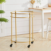 Load image into Gallery viewer, 2/3 Shelf Round Rolling Bar Cart Round Mirrored Gold Metal Drinks Trolley