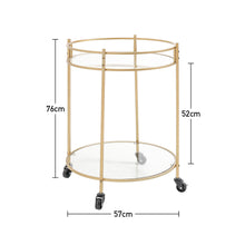 Load image into Gallery viewer, 2/3 Shelf Round Rolling Bar Cart Round Mirrored Gold Metal Drinks Trolley
