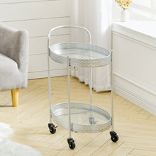 Load image into Gallery viewer, Drinks Trolley Silver Kitchen Serving Cart w/ Two Glass Shelves Mini Bar Drinks Table W/ Wheels