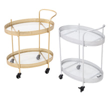 Load image into Gallery viewer, Drinks Trolley Silver Kitchen Serving Cart w/ Two Glass Shelves Mini Bar Drinks Table W/ Wheels