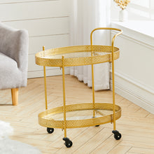 Load image into Gallery viewer, Drinks Trolley Silver Kitchen Serving Cart w/ Two Glass Shelves Mini Bar Drinks Table W/ Wheels