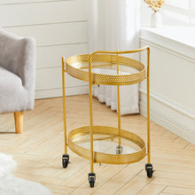 Load image into Gallery viewer, Drinks Trolley Silver Kitchen Serving Cart w/ Two Glass Shelves Mini Bar Drinks Table W/ Wheels