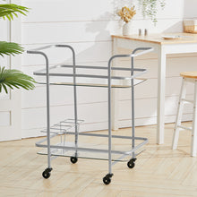 Load image into Gallery viewer, 2 Tiers Drinks Trolley With Bottle Holder Bar Wine Glass Shelf Storage Rack
