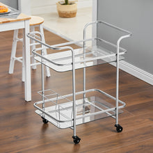 Load image into Gallery viewer, 2 Tiers Drinks Trolley With Bottle Holder Bar Wine Glass Shelf Storage Rack
