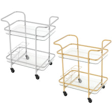 Load image into Gallery viewer, 2 Tiers Drinks Trolley With Bottle Holder Bar Wine Glass Shelf Storage Rack