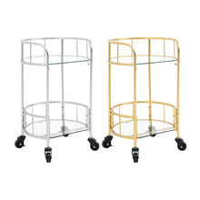 Load image into Gallery viewer, Bar Cart Kitchen Drinks Trolley 2 Tier Round Gold/Silver