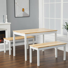 Load image into Gallery viewer, Wooden Dining Table and 2 Benches 4 Seat Set Kitchen Home