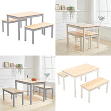 Load image into Gallery viewer, Wooden Dining Table and 2 Benches 4 Seat Set Kitchen Home